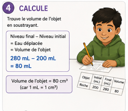 Calcul du volume à partir de la différence entre deux niveaux d'eau.