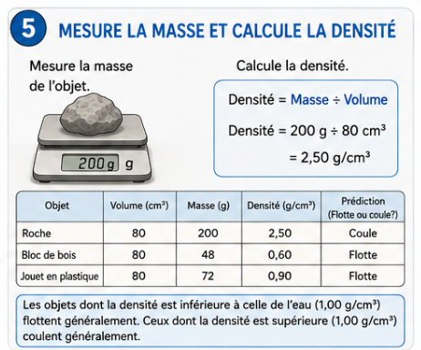 Calcul de la densité à partir de la masse et du volume.